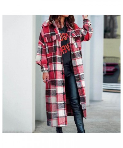 Plaid Shacket Womens,Womens Flannel Plaid Shirts Roll Up Long Sleeve Pockets Mid-Long Casual Boyfriend Shirts Red $15.38 Blouses