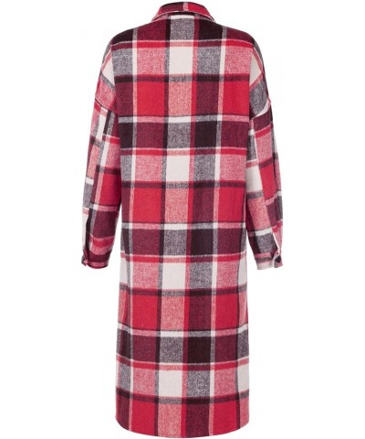 Plaid Shacket Womens,Womens Flannel Plaid Shirts Roll Up Long Sleeve Pockets Mid-Long Casual Boyfriend Shirts Red $15.38 Blouses