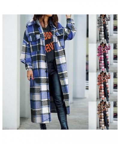 Plaid Shacket Womens,Womens Flannel Plaid Shirts Roll Up Long Sleeve Pockets Mid-Long Casual Boyfriend Shirts Red $15.38 Blouses