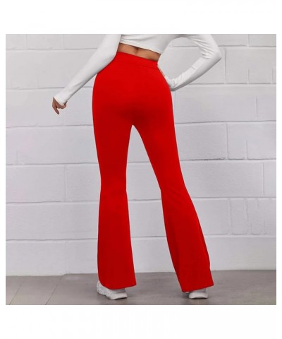 Yoga Pants with Pockets for Women Trendy Crossover Flare Leggings High Waist Casual Workout Bell Bottom Leggings G03-red $6.2...