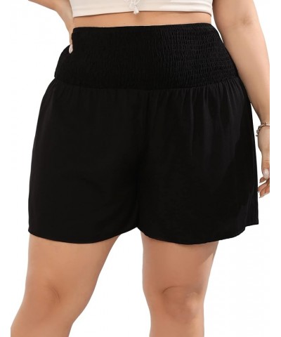 Women Plus Size Comfy Shorts Elastic High Waist Casual Summer Pleated Lounge Shorts Black $13.80 Shorts