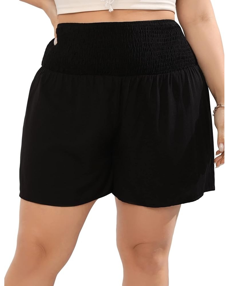 Women Plus Size Comfy Shorts Elastic High Waist Casual Summer Pleated Lounge Shorts Black $13.80 Shorts