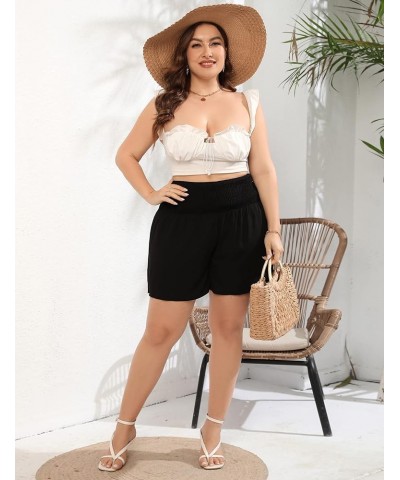 Women Plus Size Comfy Shorts Elastic High Waist Casual Summer Pleated Lounge Shorts Black $13.80 Shorts