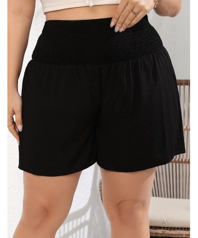 Women Plus Size Comfy Shorts Elastic High Waist Casual Summer Pleated Lounge Shorts Black $13.80 Shorts