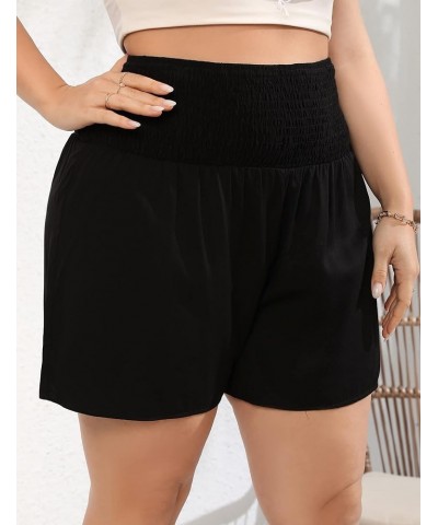 Women Plus Size Comfy Shorts Elastic High Waist Casual Summer Pleated Lounge Shorts Black $13.80 Shorts