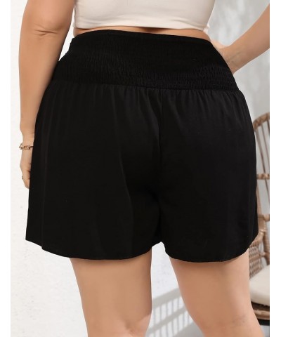 Women Plus Size Comfy Shorts Elastic High Waist Casual Summer Pleated Lounge Shorts Black $13.80 Shorts