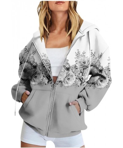 Black Hoodie,Womens Long Sleeve Printed Hoodie Top Zip Pockets Drawstring Casual Loose Sweatshirt Grey-b $3.38 Shirts