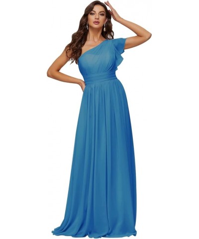 Women's One Shoulder Bridesmaid Dresses Chiffon Long Bodices Formal Evening Gowns 2023 Blue $30.79 Dresses