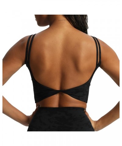 Women's Workout Sports Bras Fitness Padded Backless Yoga Crop Tank Top Twist Back Cami Cloud Black $17.27 Lingerie