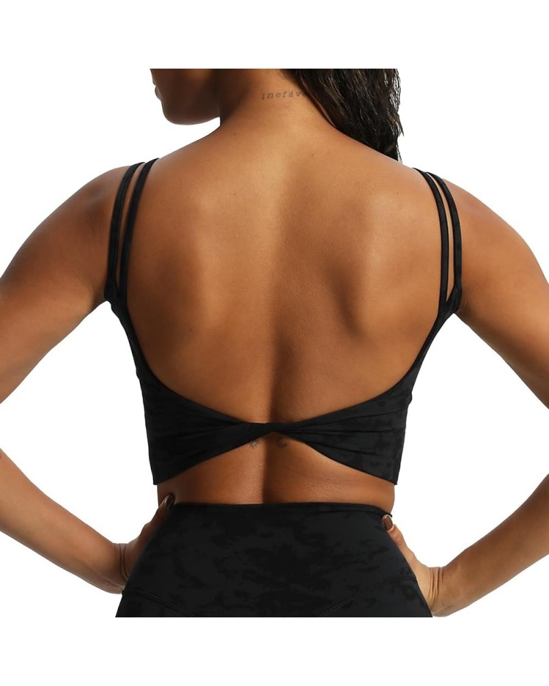 Women's Workout Sports Bras Fitness Padded Backless Yoga Crop Tank Top Twist Back Cami Cloud Black $17.27 Lingerie