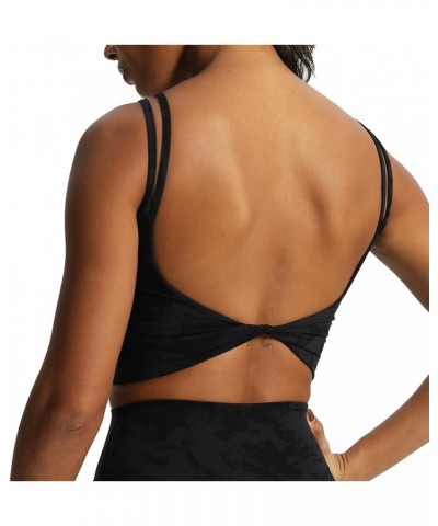 Women's Workout Sports Bras Fitness Padded Backless Yoga Crop Tank Top Twist Back Cami Cloud Black $17.27 Lingerie