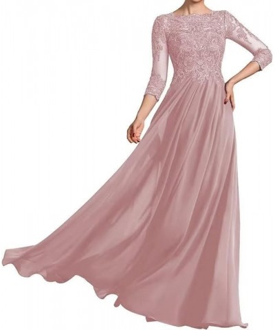 3/4 Long Sleeves Mother of The Bride Dresses for Wedding Lace Applique Chiffon Formal Dresses for Women Evening Dusty-rose $3...