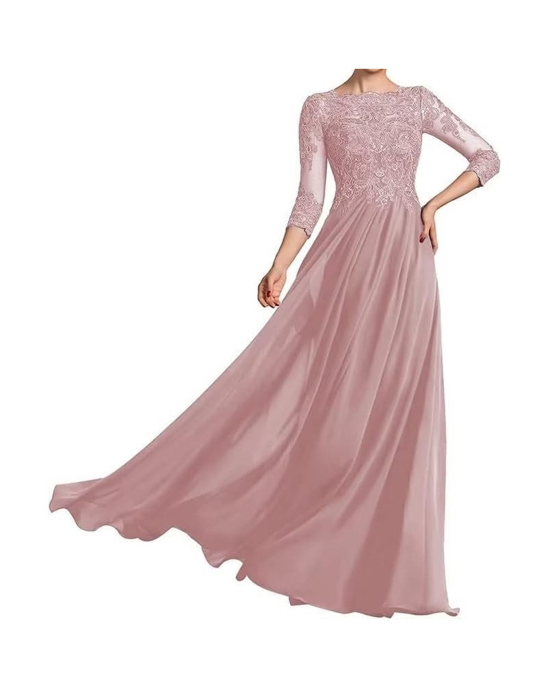 3/4 Long Sleeves Mother of The Bride Dresses for Wedding Lace Applique Chiffon Formal Dresses for Women Evening Dusty-rose $3...