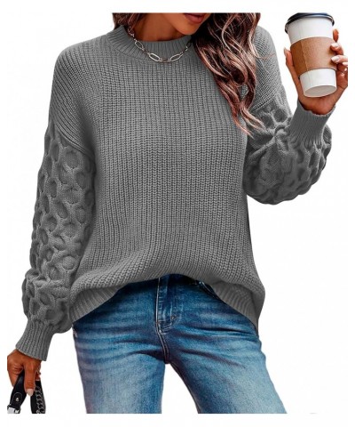 Women's Honeycomb Sleeve Sweaters Pullover Crewneck Tunic Sweaters Cozy Chunky Knit Jumper Tops A05-grey $12.74 Sweaters