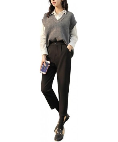 Women's Classic Fit Straight Leg Suit Pant High Waist Elastic Trousers Dress Pants Black Short $17.46 Pants