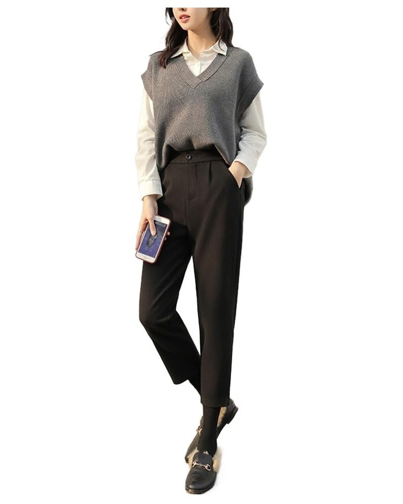 Women's Classic Fit Straight Leg Suit Pant High Waist Elastic Trousers Dress Pants Black Short $17.46 Pants