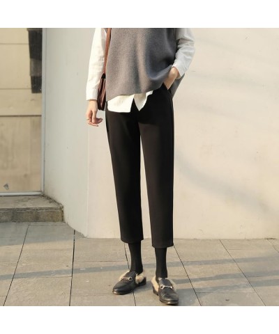 Women's Classic Fit Straight Leg Suit Pant High Waist Elastic Trousers Dress Pants Black Short $17.46 Pants