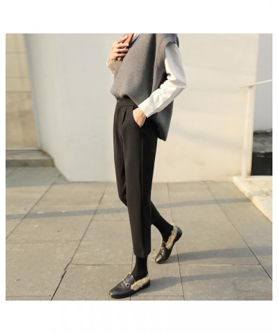 Women's Classic Fit Straight Leg Suit Pant High Waist Elastic Trousers Dress Pants Black Short $17.46 Pants