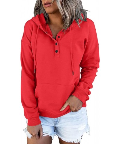 Hoodies for Women Button Up Casual Long Sleeve Hooded Sweatshirts 2023 Trendy Loose Fit Drawstring Pullover Tops with Pocket ...