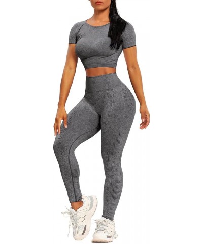 Workout Sets for Women High Waist Seamless Cute Yoga Leggings Workout Sets for Women 2 Piece Gym Clothes 2 Short Sleeve Worko...