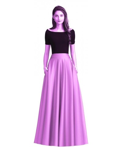 Diydress Women's Long Satin Maxi Skirt Floor Length High Waist Fomal Prom Party Skirts with Pockets Peach $23.75 Skirts