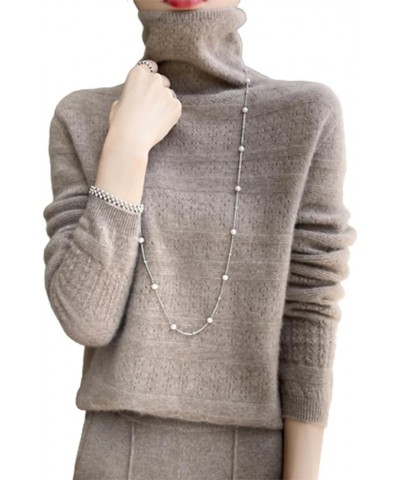 Cashmere Turtleneck Sweater Women, 100% Cashmere Long Sleeve Turtleneck Hollow Knit Jumpers Brown $17.15 Sweaters