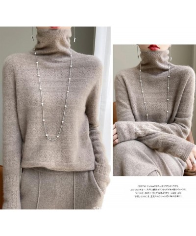 Cashmere Turtleneck Sweater Women, 100% Cashmere Long Sleeve Turtleneck Hollow Knit Jumpers Brown $17.15 Sweaters