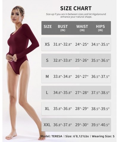 Bodysuits for Women Scoop Neck Bodysuit Sleeveless Long Sleeve Sexy Tops Double Lined A Burgundy $13.86 Bodysuits