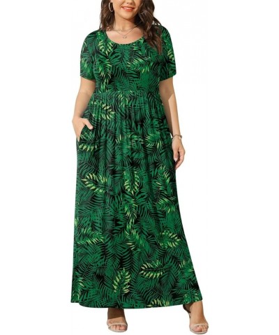 Women Summer XL-6X Plus Size Maxi Dress Long Dresses with Pockets Big Green Leaf $16.81 Dresses