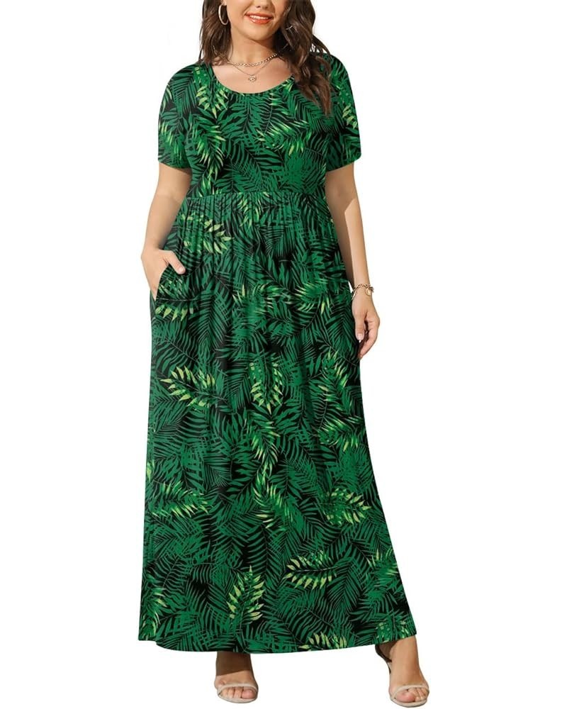 Women Summer XL-6X Plus Size Maxi Dress Long Dresses with Pockets Big Green Leaf $16.81 Dresses