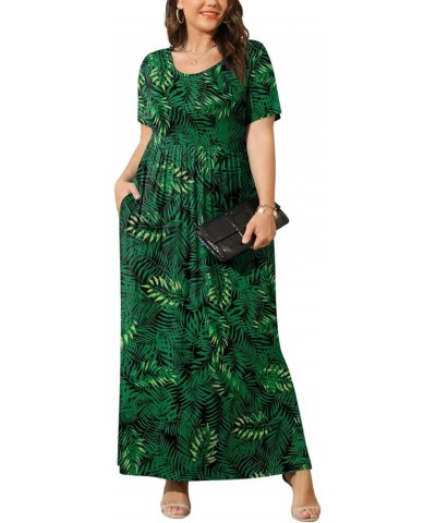 Women Summer XL-6X Plus Size Maxi Dress Long Dresses with Pockets Big Green Leaf $16.81 Dresses