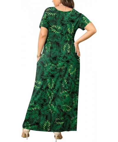 Women Summer XL-6X Plus Size Maxi Dress Long Dresses with Pockets Big Green Leaf $16.81 Dresses