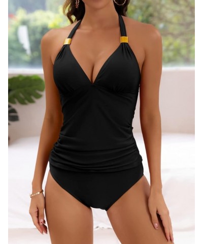 Tankini Top for Women Swimwear Top Only Tummy Control Bathing Suits V Neck Swimsuits Halter Swim Tank Top No Bottom Black $21...