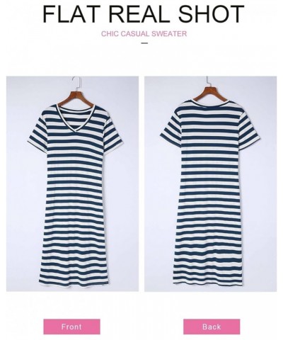 Women Summer Dress Striped Short Sleeve V Neck Sundress Casual Side Slit Beachwear T-Shirt Dresses Striped Blue White $14.85 ...