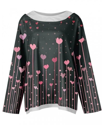 Women Valentine's Day Sweatshirts Round Neck Blouses Printed Pullover Tops Casual Love Heart Graphic Long Sleeve Shirts 1-dar...