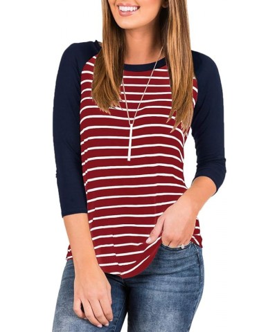 Women's 3/4 Sleeve Raglan Striped T Shirt Baseball Tunic Tops Blouse Burgundy $14.99 Tops