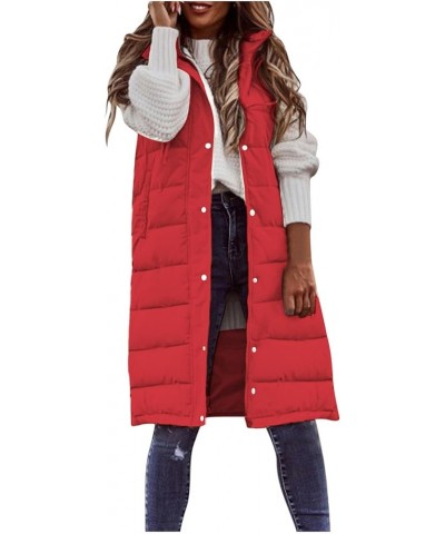 Womens Long Puffer Vest Winter Fall Warm Sleeveless Thick Fleece Cotton Coat 2023 Trendy Solid Zip Up Jacket A-red $10.34 Vests