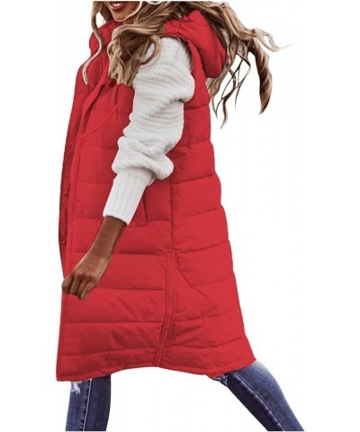 Womens Long Puffer Vest Winter Fall Warm Sleeveless Thick Fleece Cotton Coat 2023 Trendy Solid Zip Up Jacket A-red $10.34 Vests