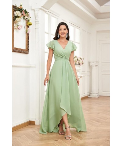 High Low Short Sleeve Bridesmaid Dresses for Women Long Chiffon Pleated V Neck Prom Formal Evening Dress Blush Pink $29.14 Dr...