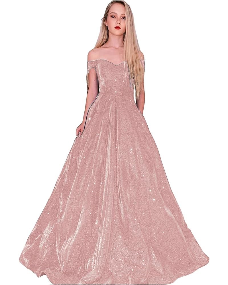 Prom Dresses Long A Line with Pockets Formal Evening Ball Gowns with Sleeves Glitter Party Dress 2024 Dusty Pink $38.00 Dresses