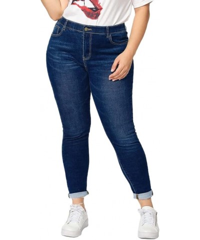 Women Plus Size Ripped Stretch Skinny Jeans, High Rise Distressed Denim Jegging Elastic Waist Dark Blue $18.48 Jeans