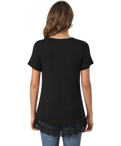 Women's Tunic Tops 2024 Short Sleeve T-Shirts Summer Casual Hide Belly Elastic Shirt with Lace Hem Lace Hem-black $10.39 Tops