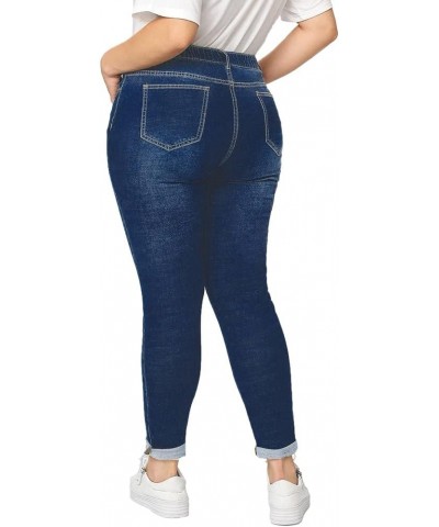 Women Plus Size Ripped Stretch Skinny Jeans, High Rise Distressed Denim Jegging Elastic Waist Dark Blue $18.48 Jeans