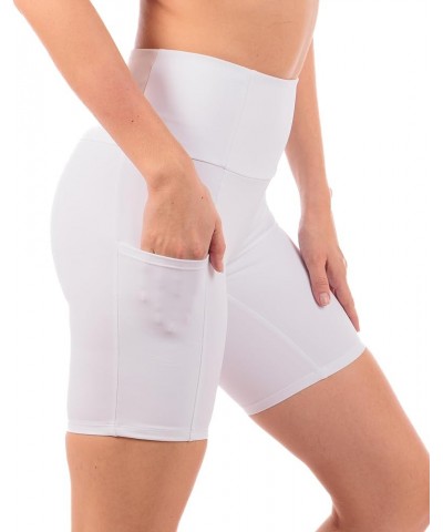 OFENTI High Waisted Yoga Shorts with Pockets Super Soft Biker Shorts for Workout Gym Running Shorts 8" White $14.15 Activewear