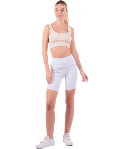 OFENTI High Waisted Yoga Shorts with Pockets Super Soft Biker Shorts for Workout Gym Running Shorts 8" White $14.15 Activewear