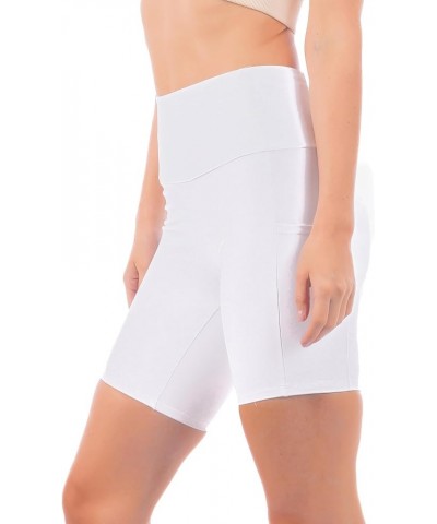 OFENTI High Waisted Yoga Shorts with Pockets Super Soft Biker Shorts for Workout Gym Running Shorts 8" White $14.15 Activewear