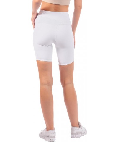 OFENTI High Waisted Yoga Shorts with Pockets Super Soft Biker Shorts for Workout Gym Running Shorts 8" White $14.15 Activewear