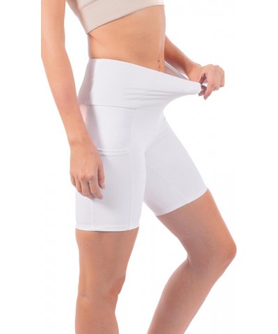 OFENTI High Waisted Yoga Shorts with Pockets Super Soft Biker Shorts for Workout Gym Running Shorts 8" White $14.15 Activewear