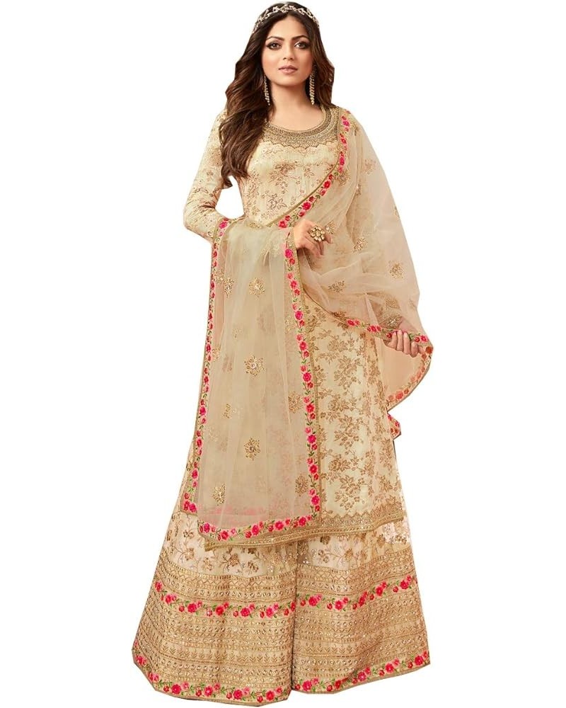 Pakistani Dresses for Women Palazzo Style Embroidered Salwar Kameez Suit Nitya 5401 Off-white $39.20 Dresses