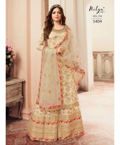 Pakistani Dresses for Women Palazzo Style Embroidered Salwar Kameez Suit Nitya 5401 Off-white $39.20 Dresses